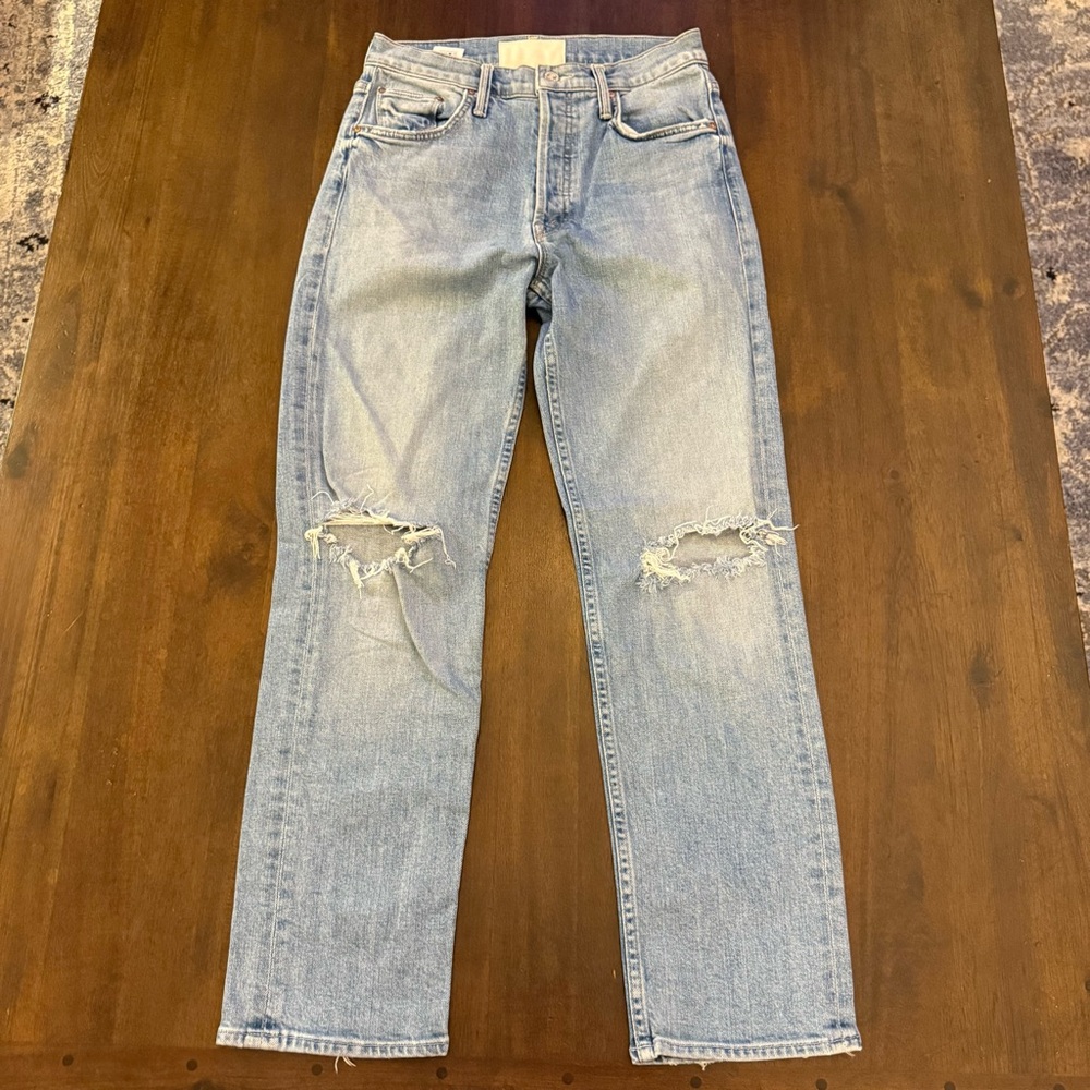 MOTHER Women's The Tomcat Ankle Light Blue Distressed Ankle‎ Jeans